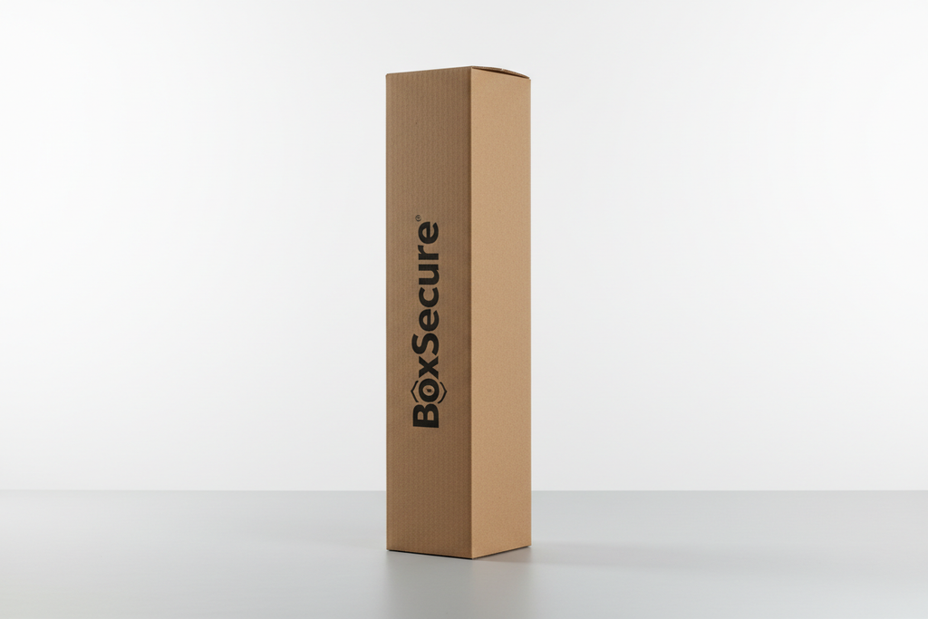 картонена опаковачна кутия за вино за 1 бройка тоест тясна и продълговата на която да пише BoxSecure